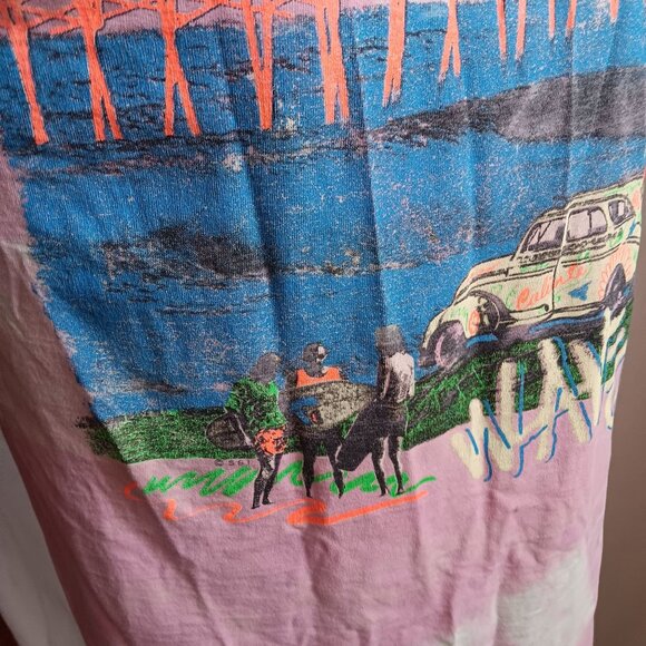 medium Single Stitch T-shirt Vintage 80's Pink Wave Cult Graphic Longboard Surf - Picture 4 of 11
